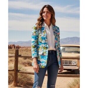 Vintage Sharon Young Dallas Blazer Women's S Lined Western Cowboy Print Kitsch